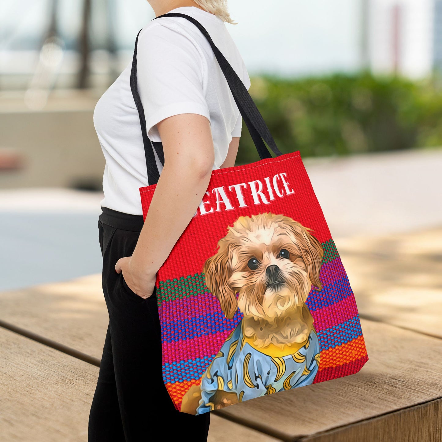 Custom Pet Portrait Tote Bag (Red Stripes Style) - furevermama