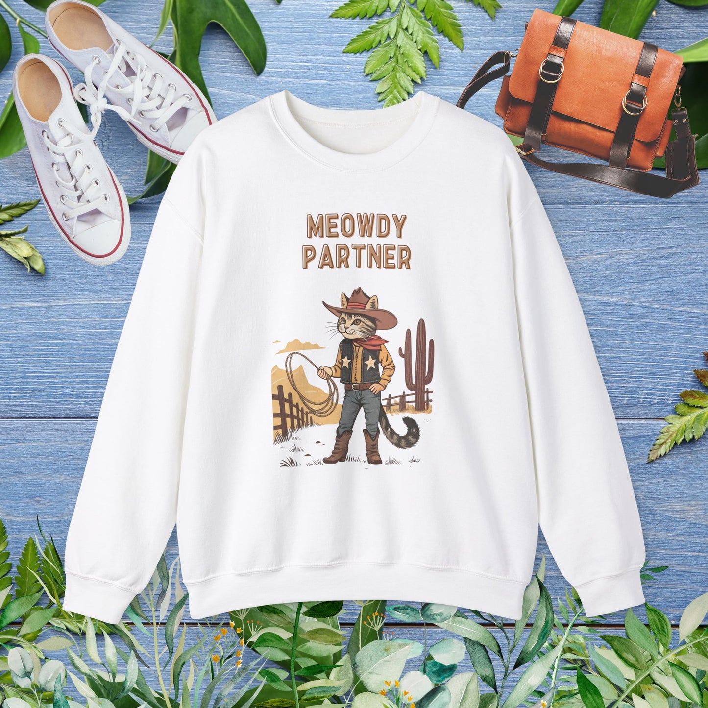 The Meowdy Partner Cat Graphic Crewneck Sweatshirt - furevermama