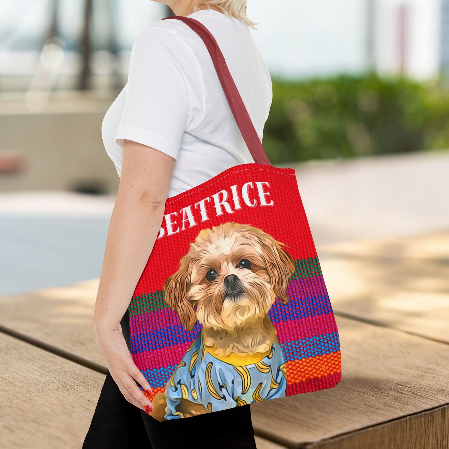 Custom Pet Portrait Tote Bag (Red Stripes Style) - furevermama
