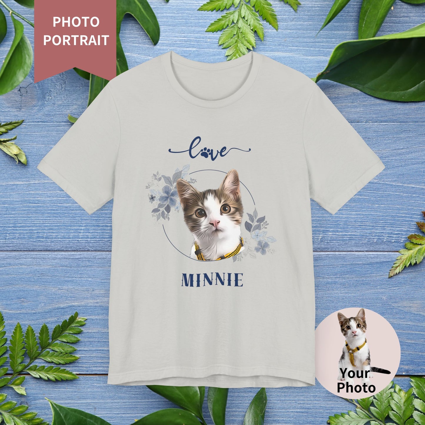 Custom Pet Portrait, Flower Circle Frame T-Shirt - furevermama