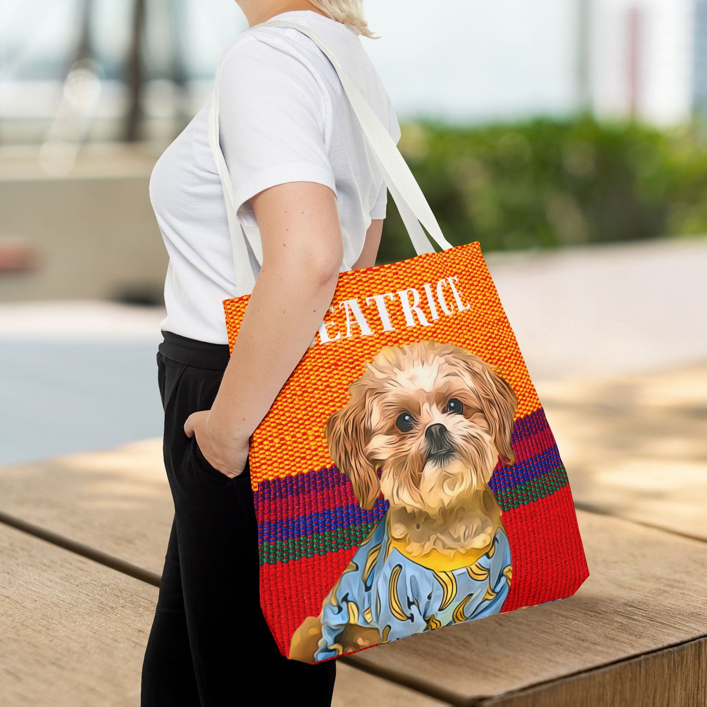 Custom Pet Portrait Tote Bag (Orange Stripes Style) - furevermama