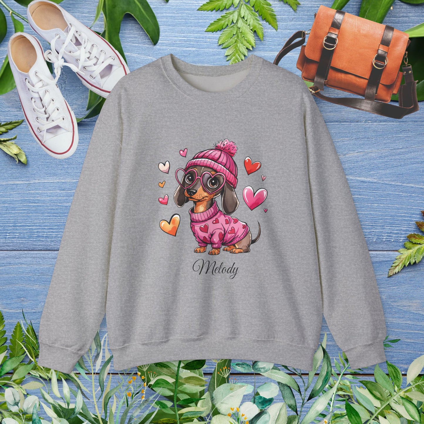Loving Dachshund Crewneck Sweatshirt, Custom Name Sweatshirt - furevermama