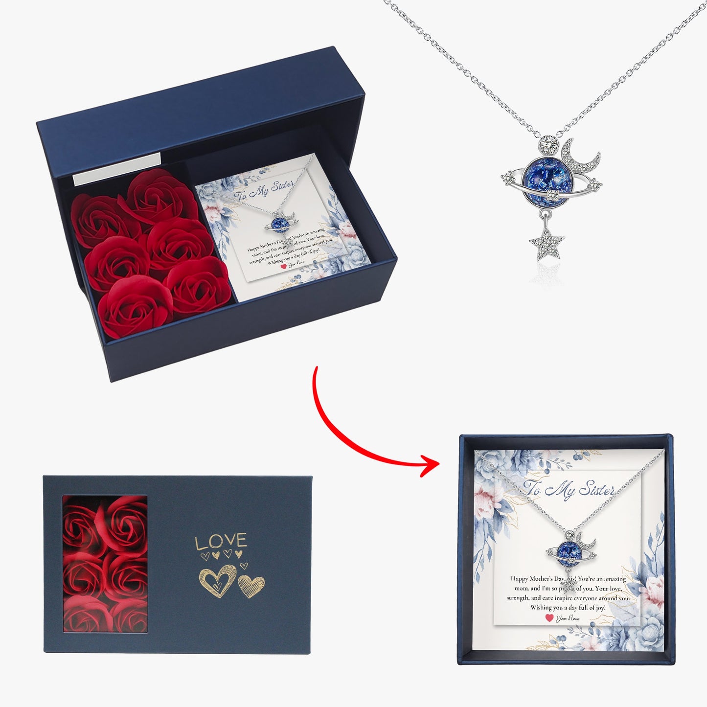 Moon and Star Necklace with Gift Box - For Sister - furevermama