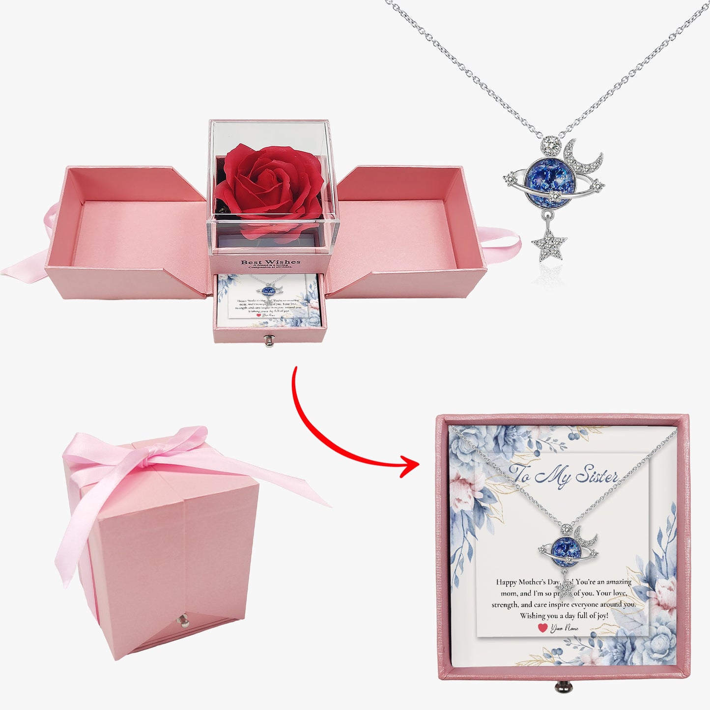 Moon and Star Necklace with Gift Box - For Sister - furevermama