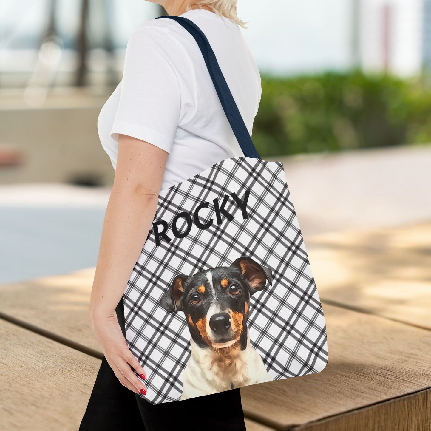 Custom Pet Portrait Checked Tote Bag - furevermama
