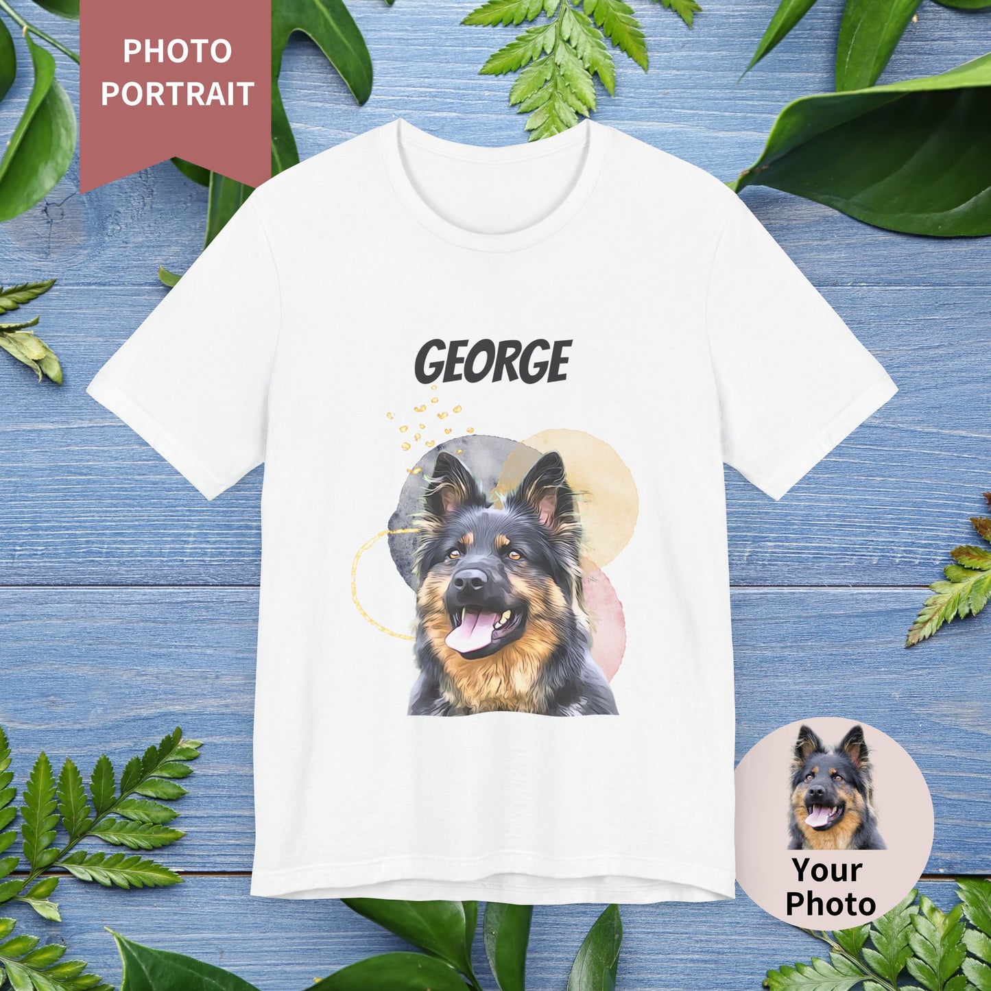 Custom Pet Portrait T-Shirt, Watercolor Background - furevermama