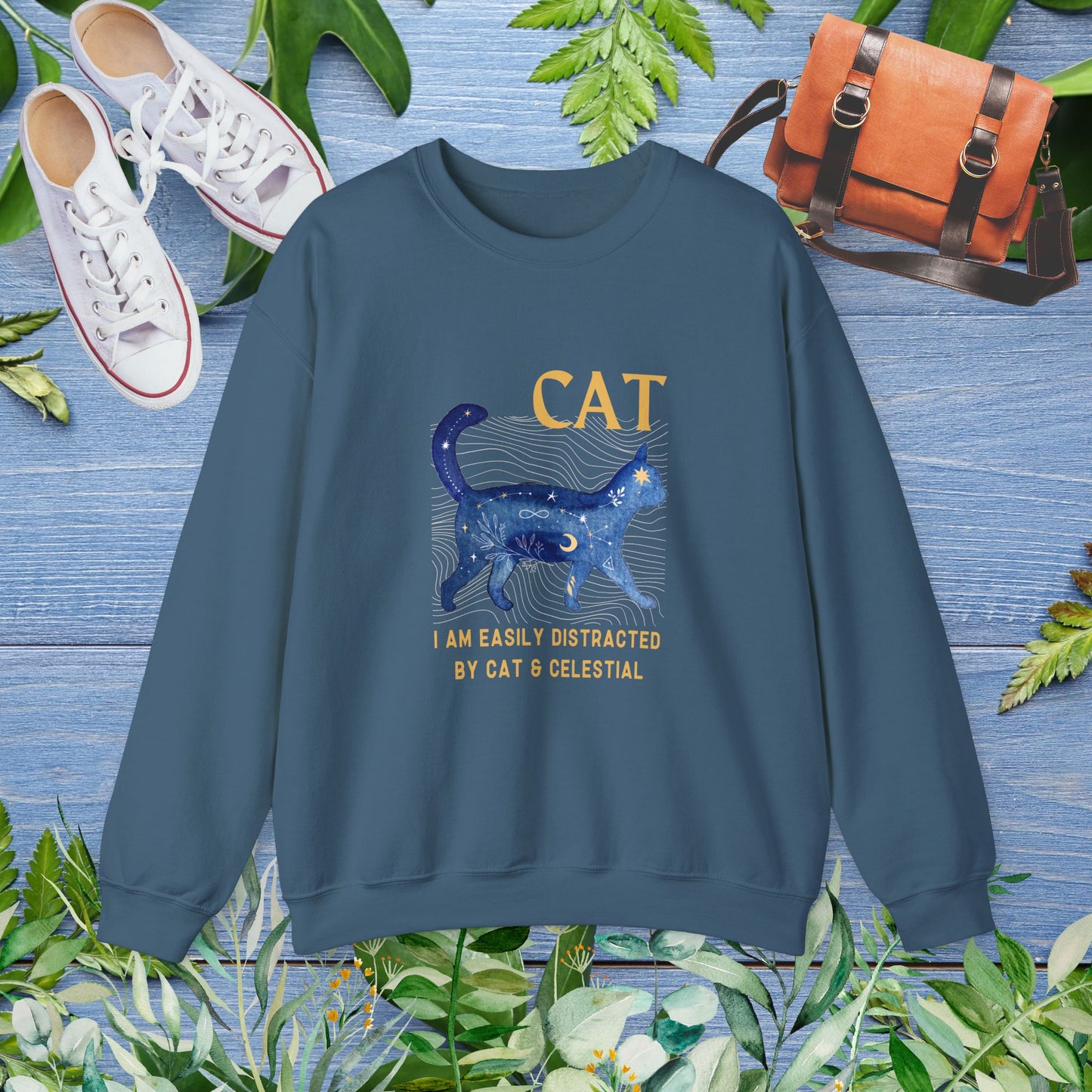 Cat and Celestial Crewneck Sweatshirt - furevermama