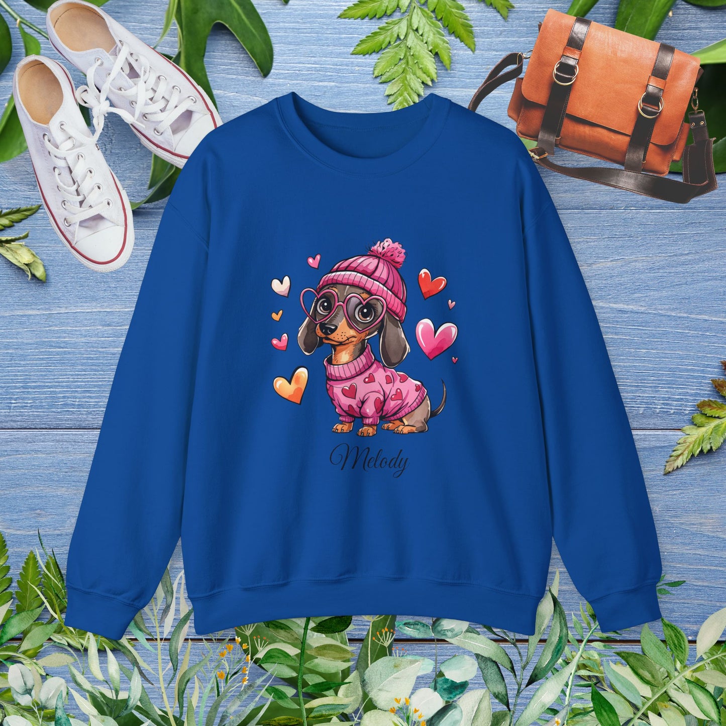 Loving Dachshund Crewneck Sweatshirt, Custom Name Sweatshirt - furevermama