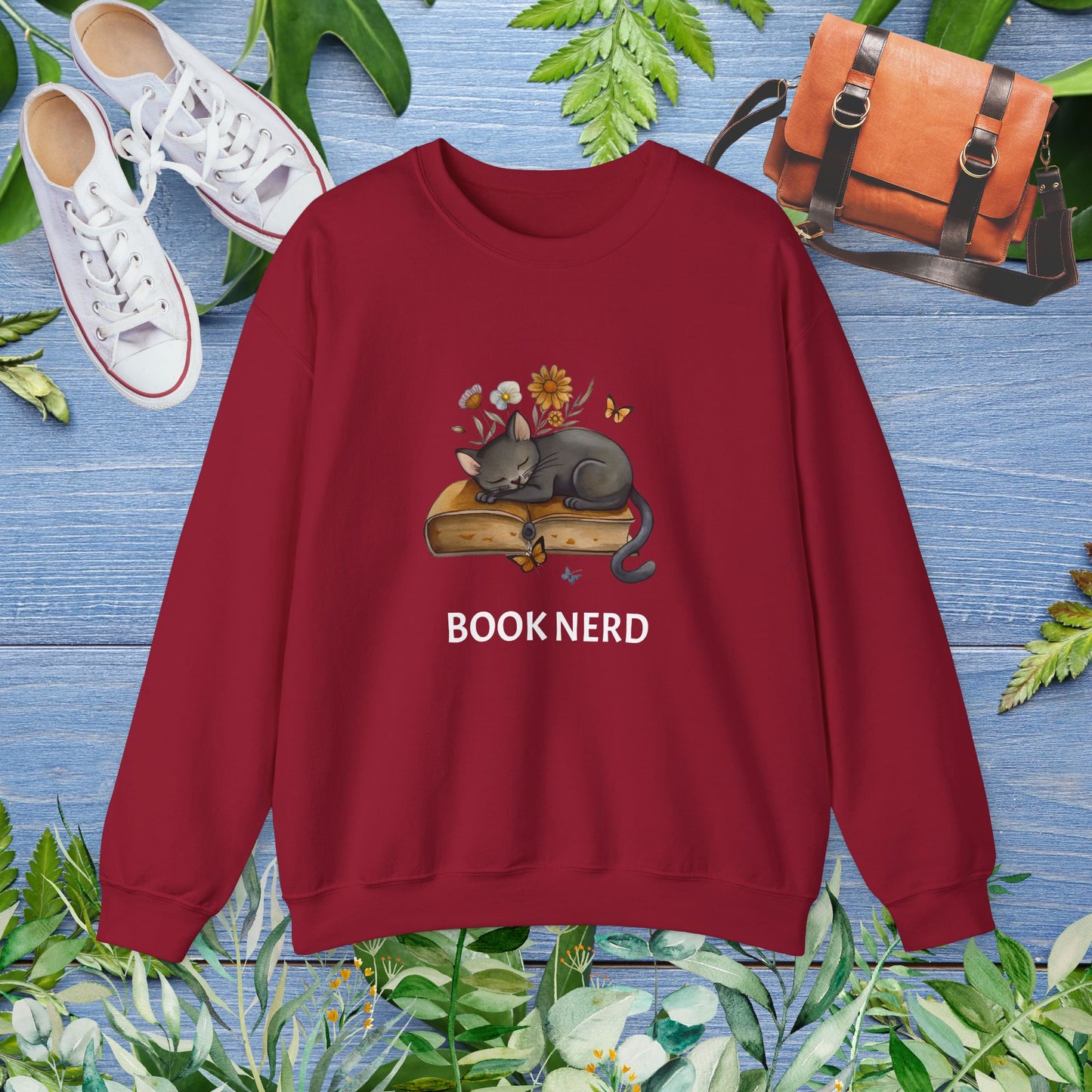 Cat The Book Nerb Crewneck Sweatshirt - furevermama