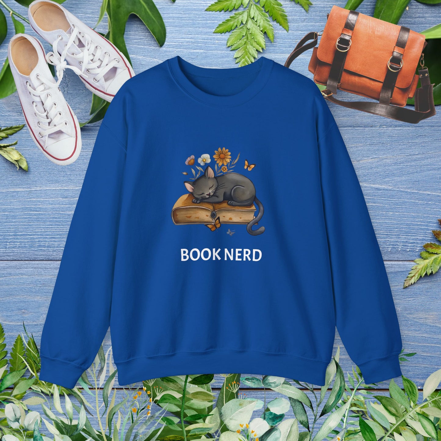 Cat The Book Nerb Crewneck Sweatshirt - furevermama