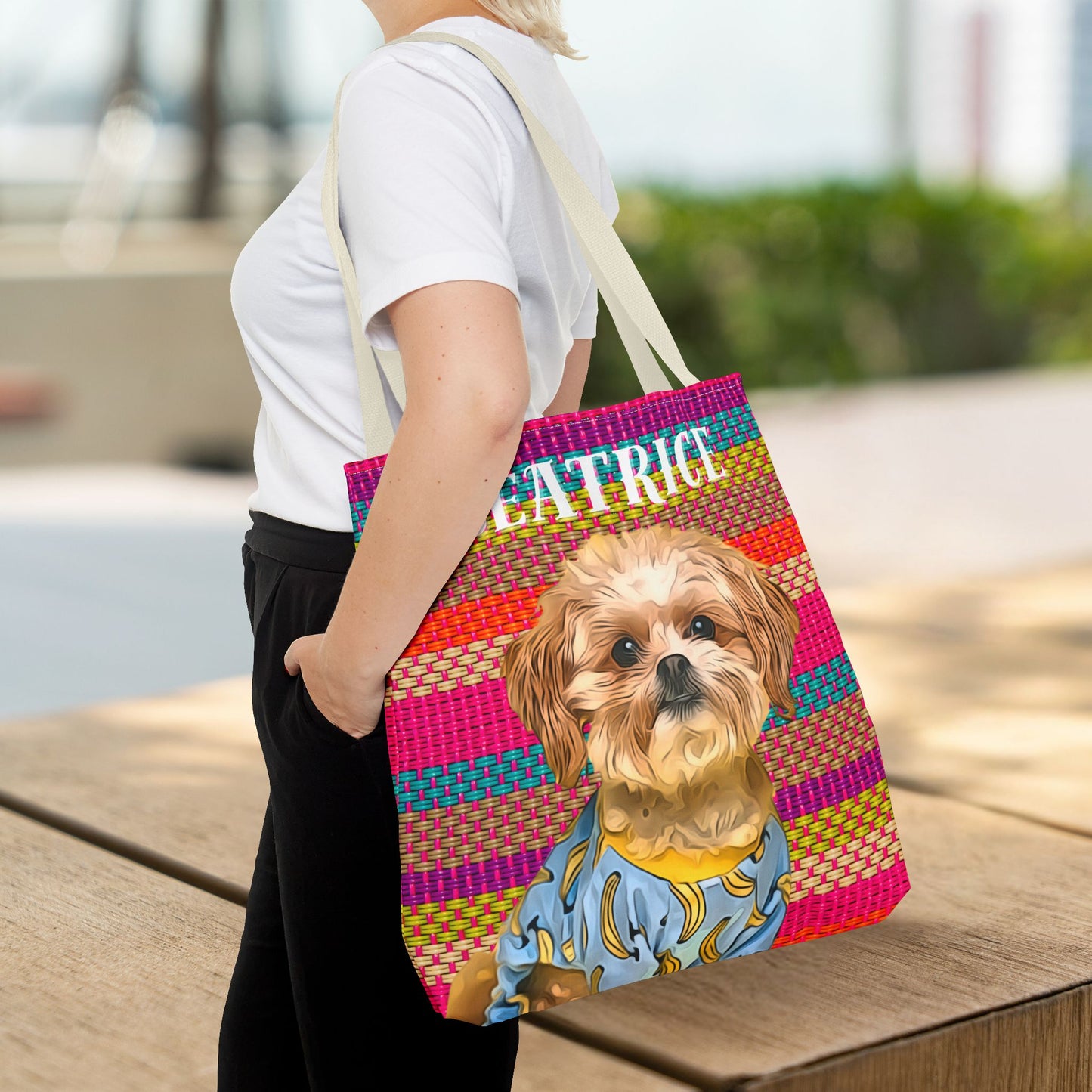 Custom Pet Portrait Tote Bag (Mixed Stripes Style) - furevermama