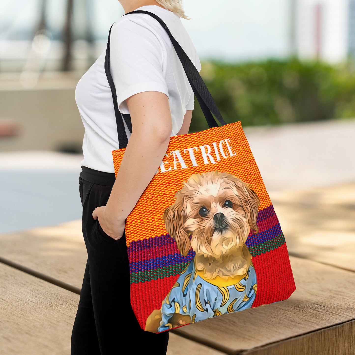 Custom Pet Portrait Tote Bag (Orange Stripes Style) - furevermama