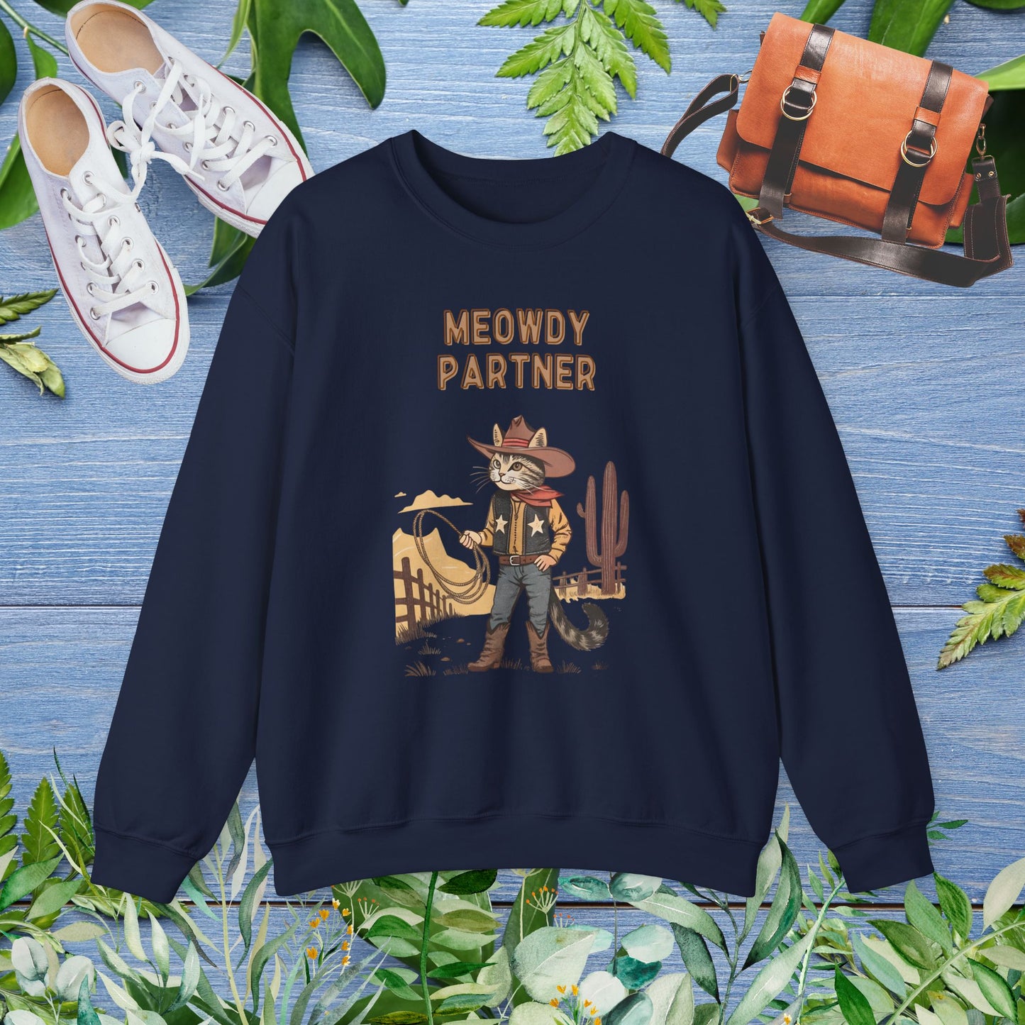 The Meowdy Partner Cat Graphic Crewneck Sweatshirt - furevermama
