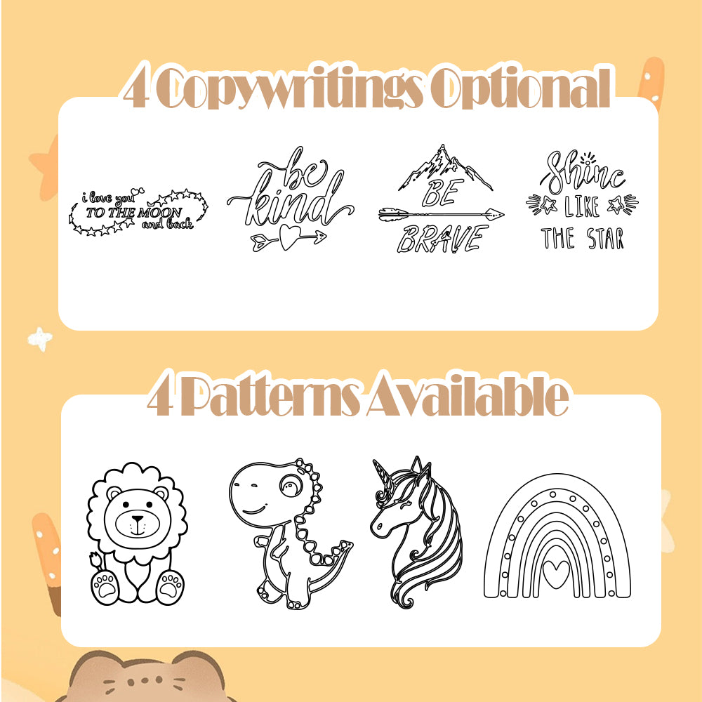 Set of customizable stencils with copywriting options and illustrations on a yellow background