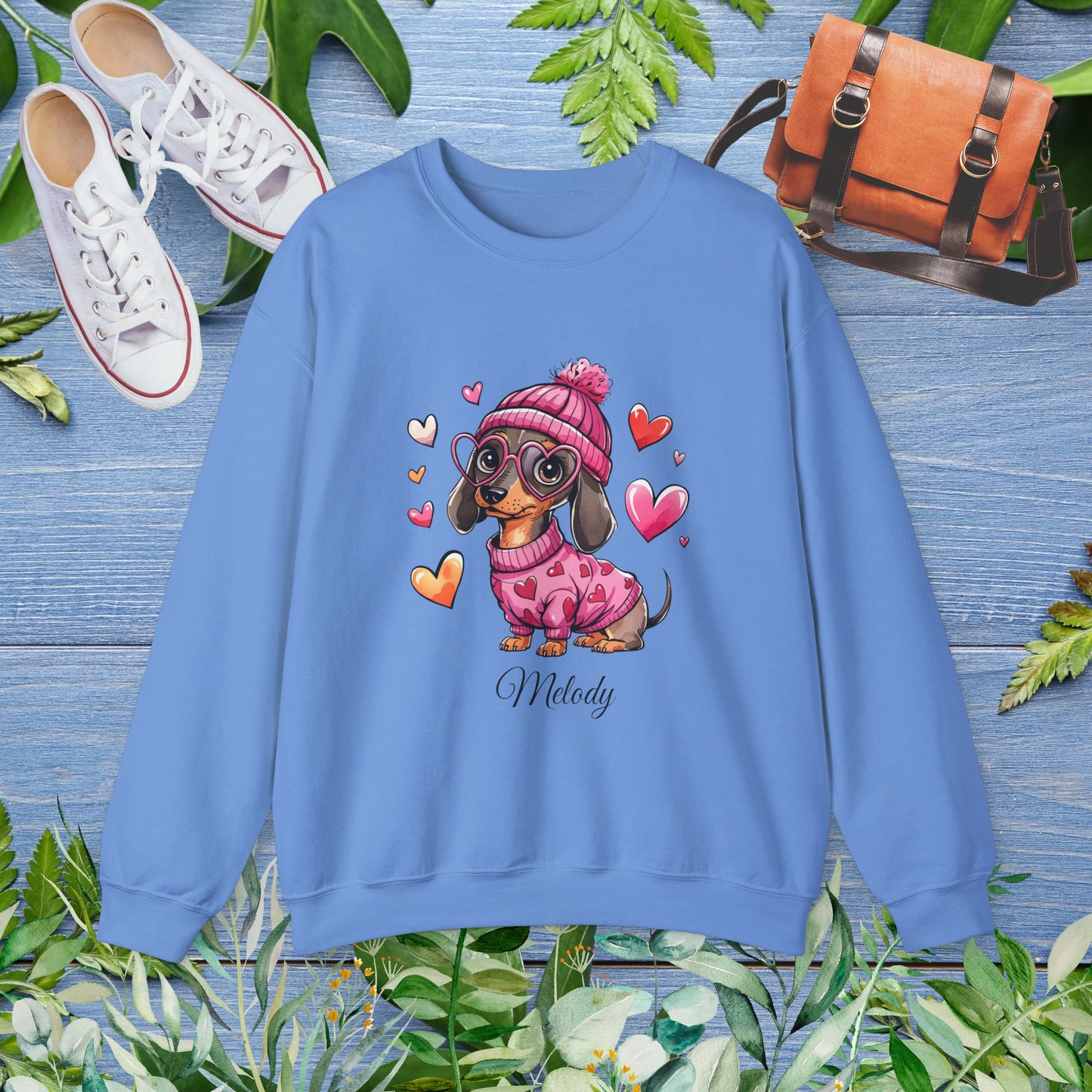 Loving Dachshund Crewneck Sweatshirt, Custom Name Sweatshirt - furevermama