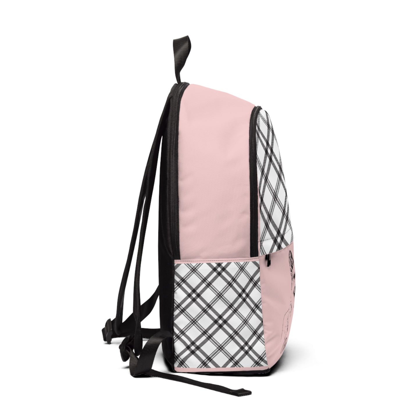Backpack with Custom Pet Sketch and Check Pattern Design - furevermama