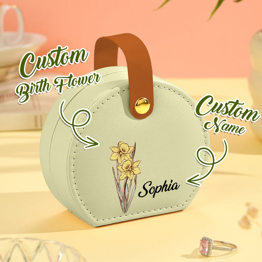 Personalized Birth Flower High-Quality Leather Jewelry Box with Name Gift for Her - furevermama