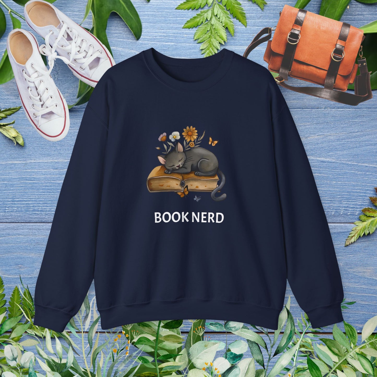 Cat The Book Nerb Crewneck Sweatshirt - furevermama