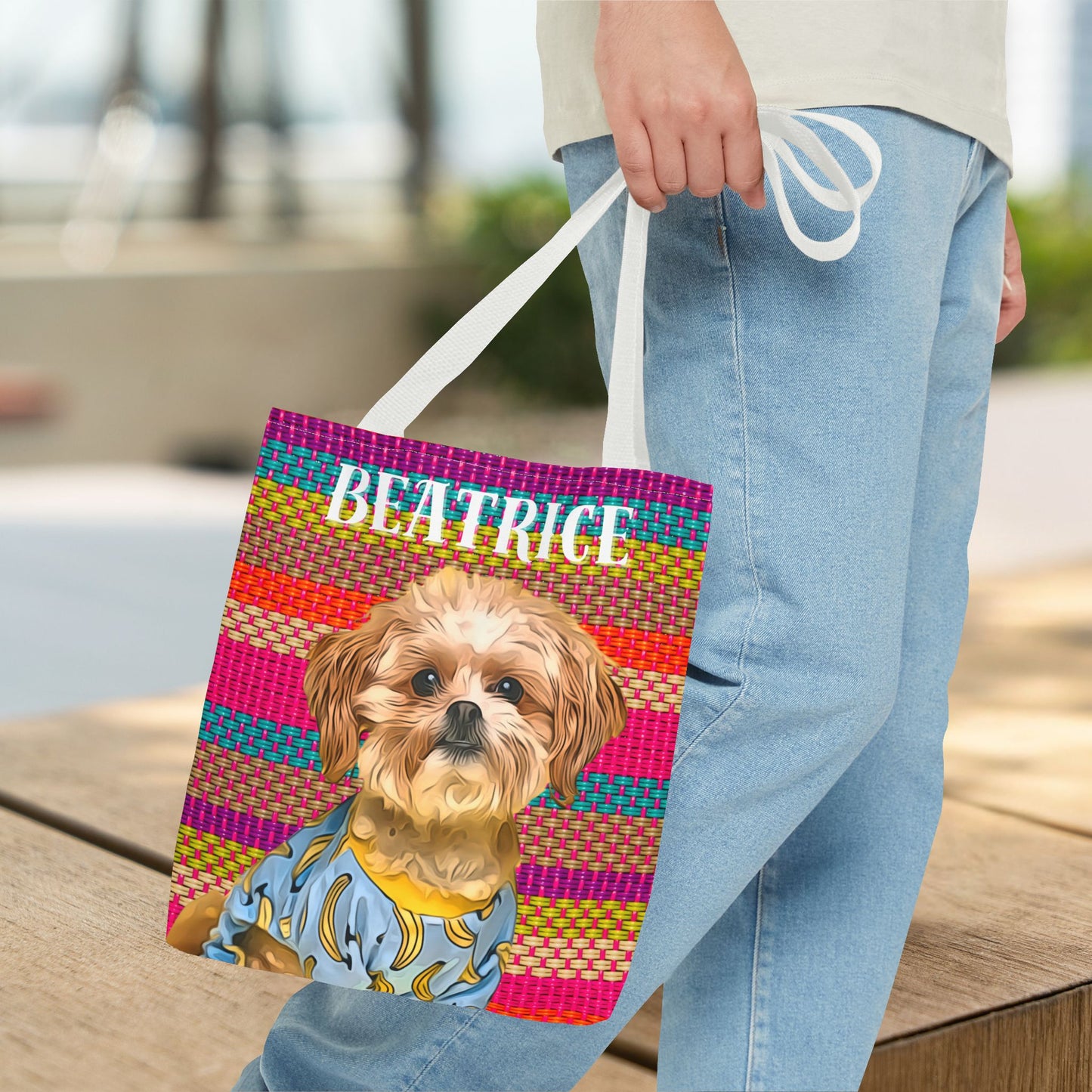 Custom Pet Portrait Tote Bag (Mixed Stripes Style) - furevermama
