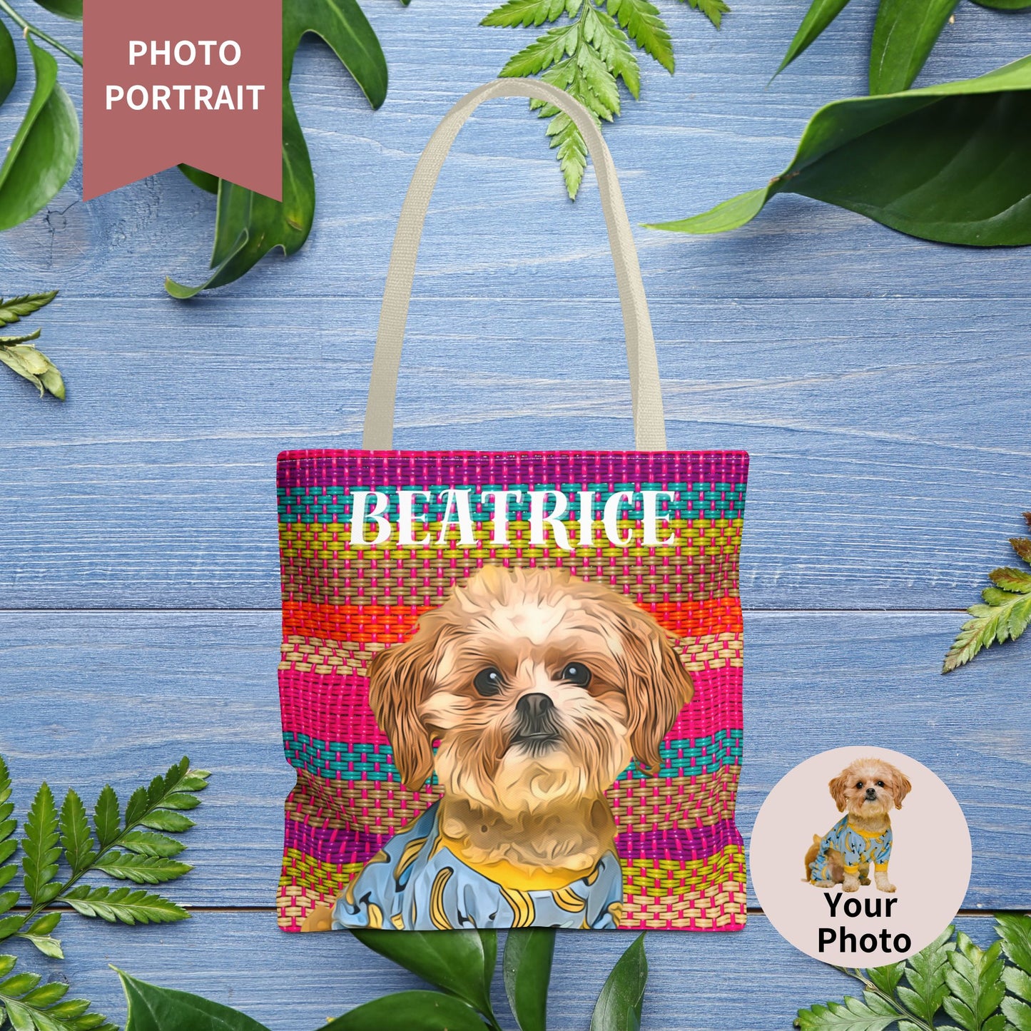 Custom Pet Portrait Tote Bag (Mixed Stripes Style) - furevermama