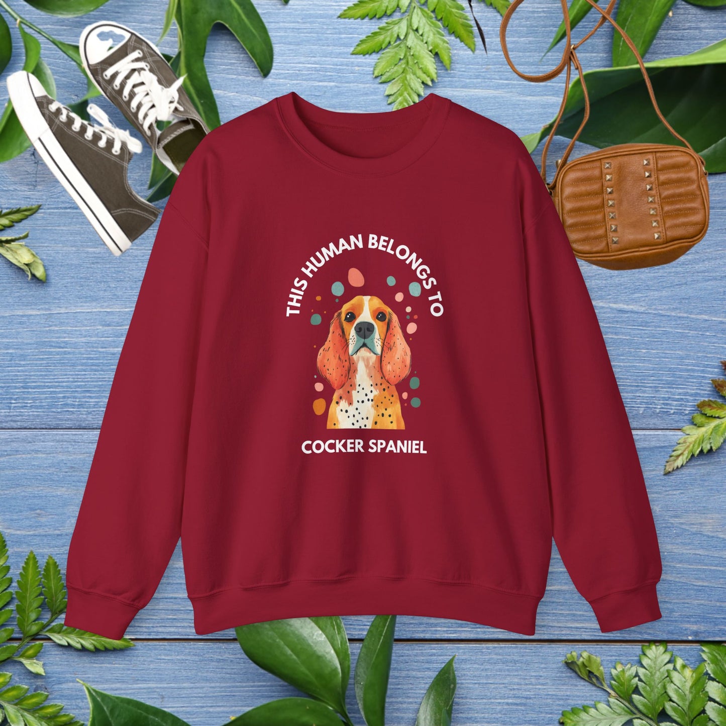 This Human Belongs To Cocker Spaniel Crewneck Sweatshirt - furevermama