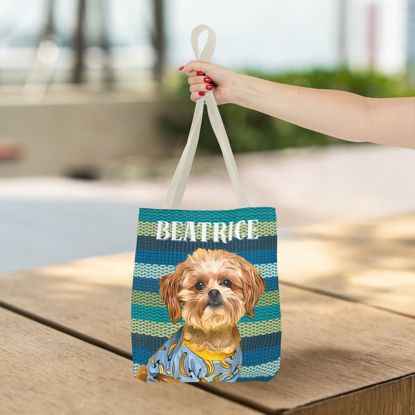 Custom Pet Portrait Tote Bag (Green Stripes Style) - furevermama