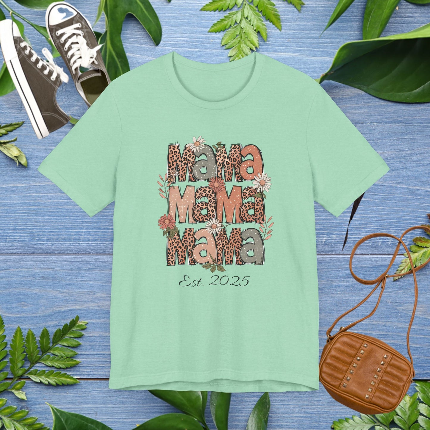 MaMa T-Shirt - Animal Skin Pattern - Heather Mint