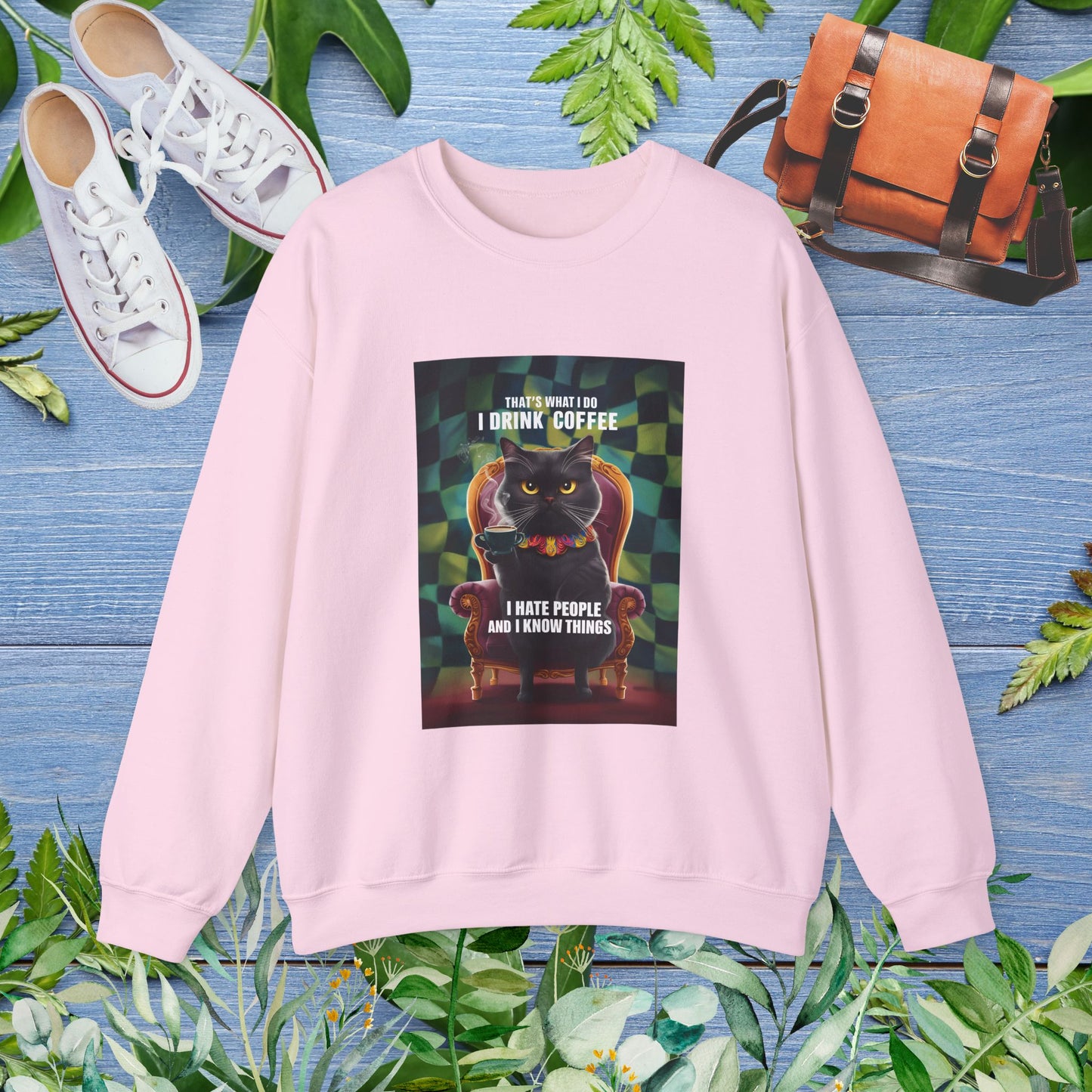 Cat Coffee Unisex Sweatshirt - I Hate People and I Know Things - furevermama