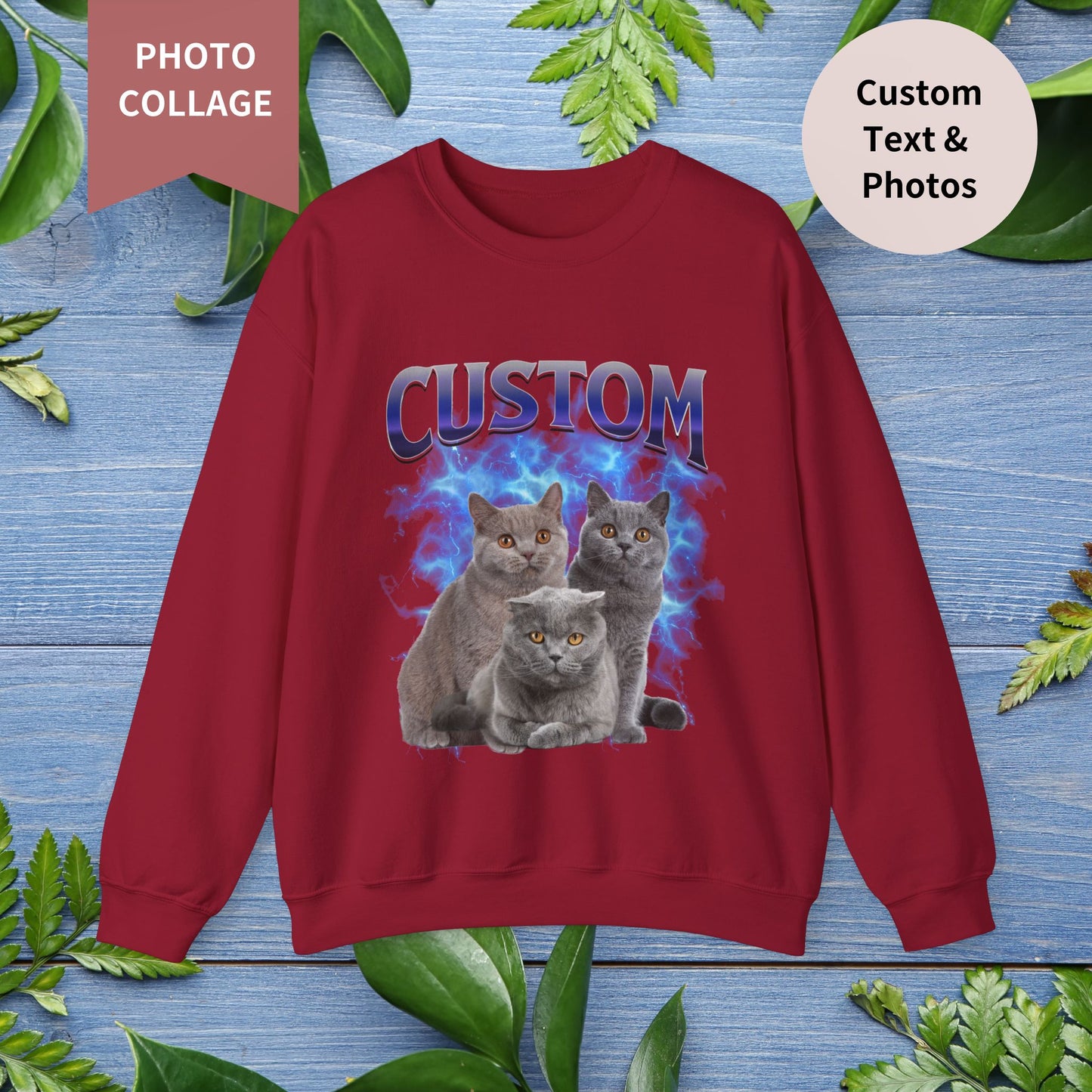 Custom Pet Photo Collage Vintage Unisex Sweatshirt - furevermama