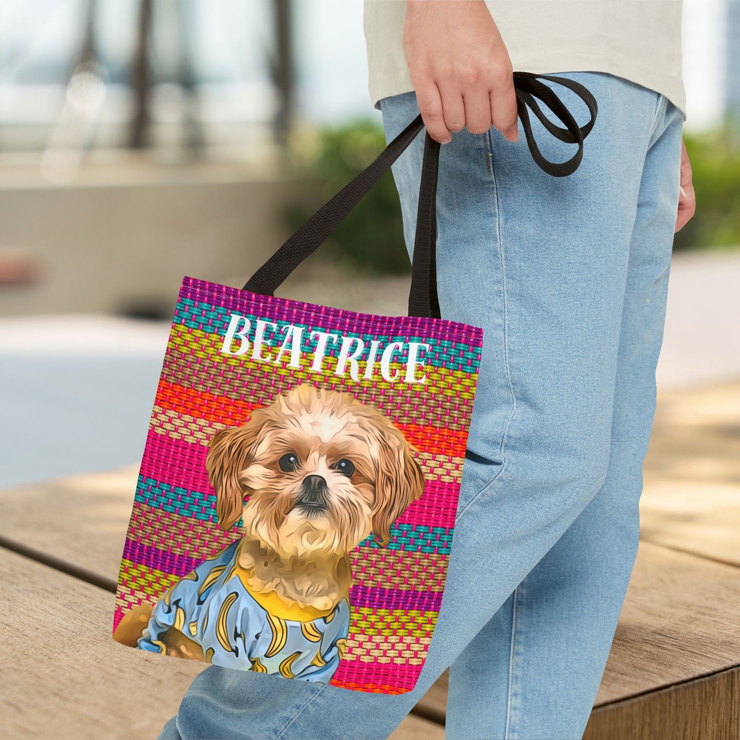 Custom Pet Portrait Tote Bag (Mixed Stripes Style) - furevermama