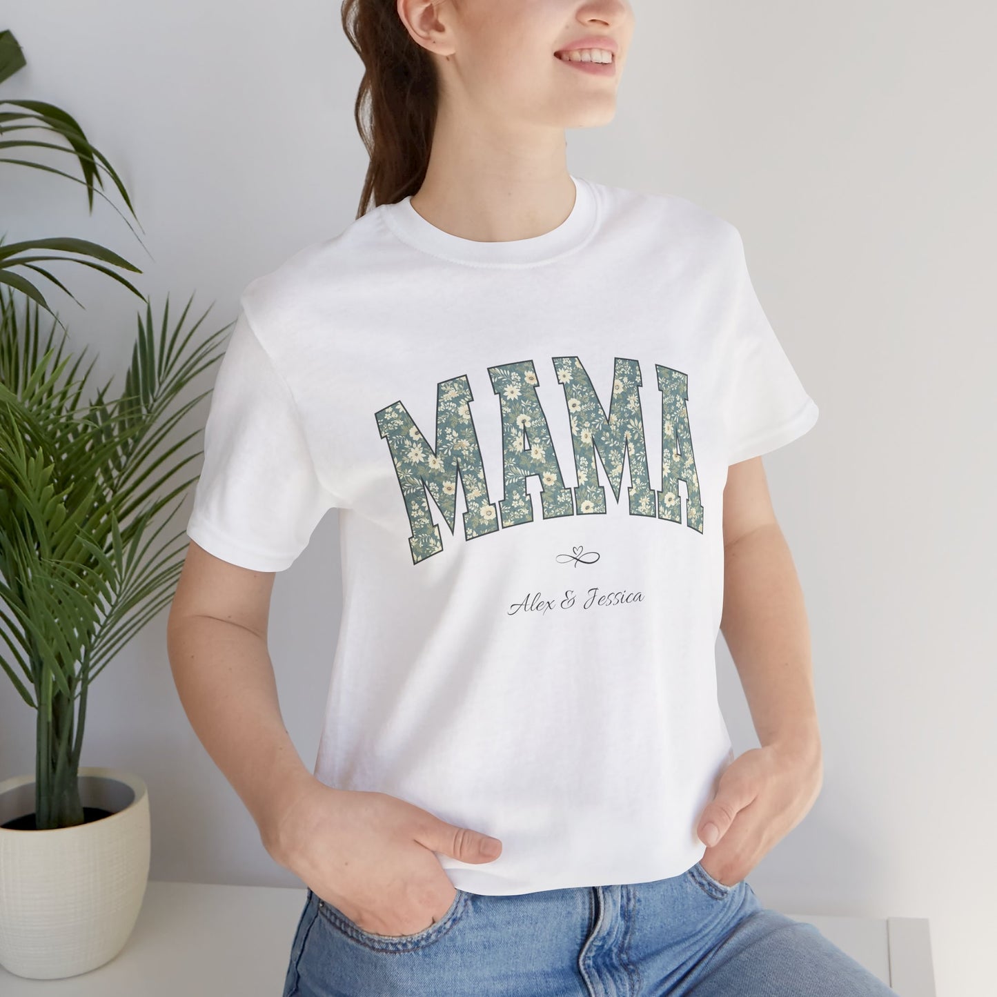 Mama Loved By Personalised Names T-Shirt