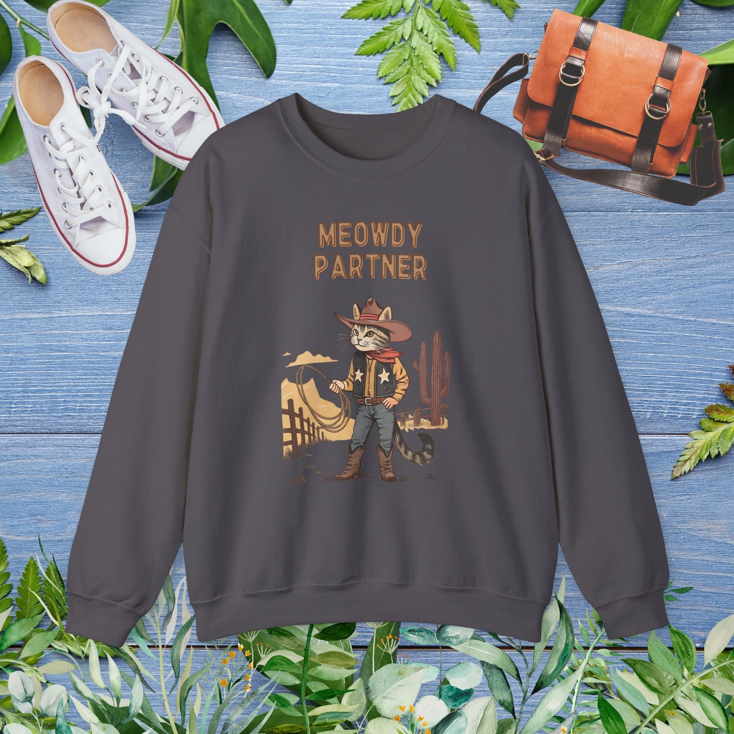 The Meowdy Partner Cat Graphic Crewneck Sweatshirt - furevermama