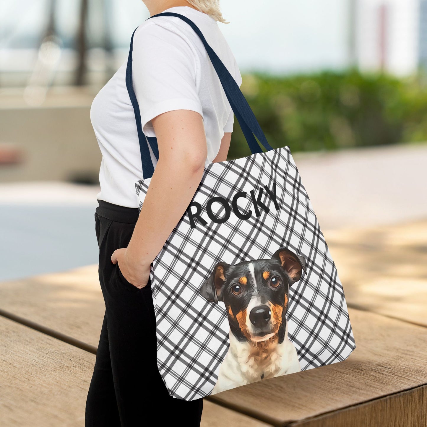 Custom Pet Portrait Checked Tote Bag - furevermama