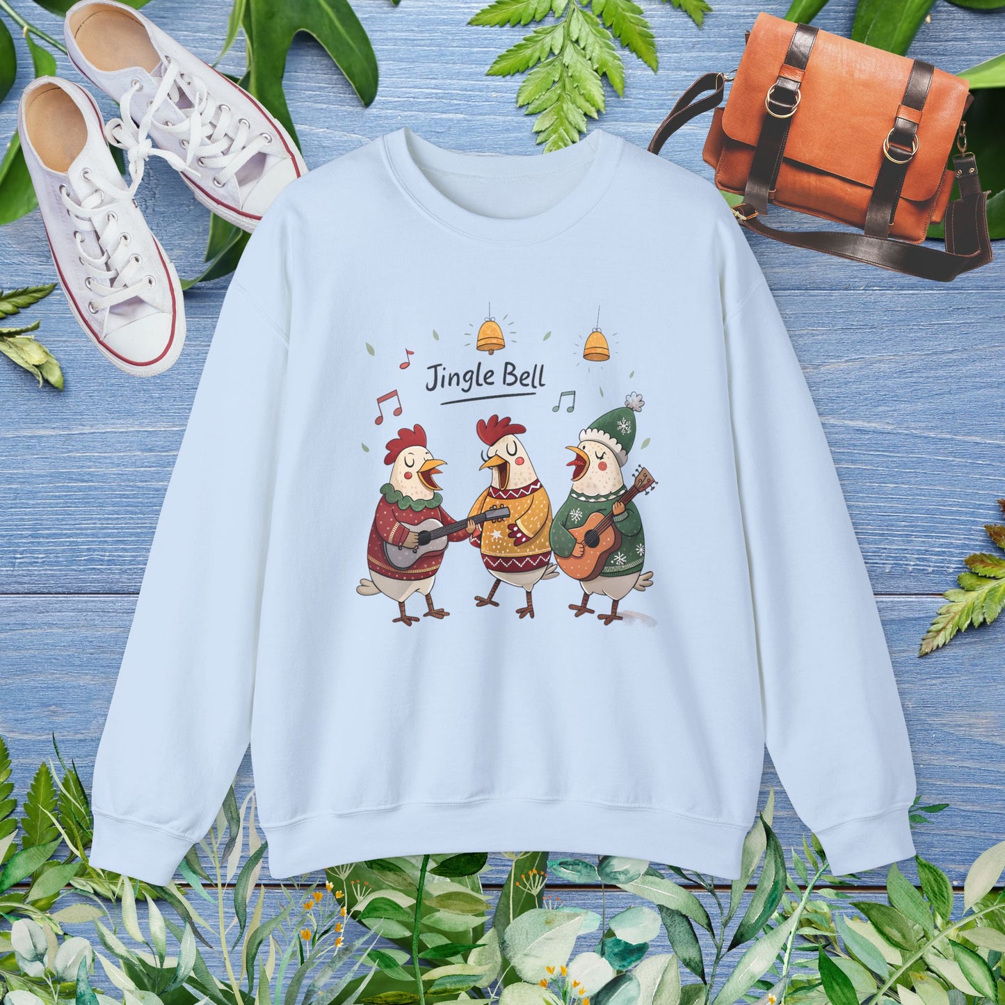 Funny Hens Singing Jingle Bell Crewneck Sweatshirt - furevermama