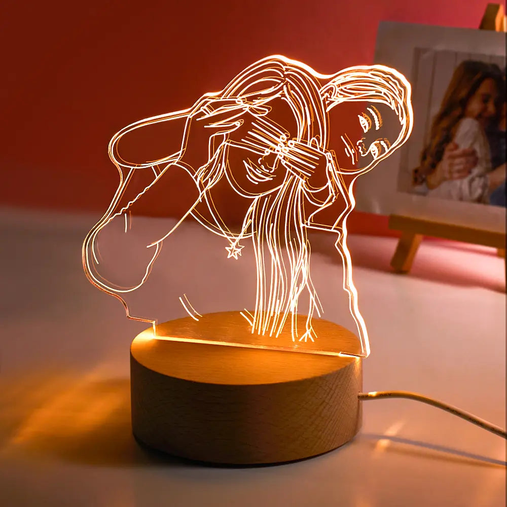 Custom Line Drawing Image LED Night Lights With Wood Base - furevermama