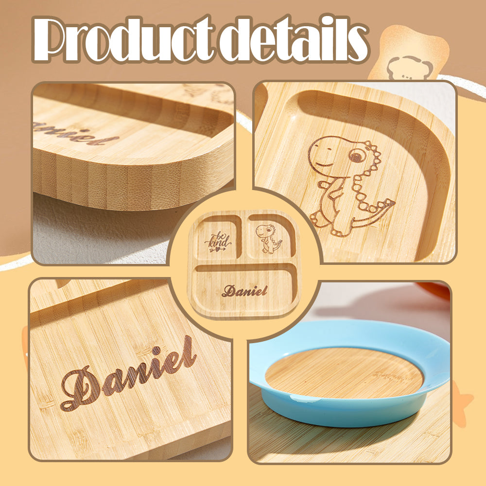 Collage of wooden products with engraved names and designs on a beige background.