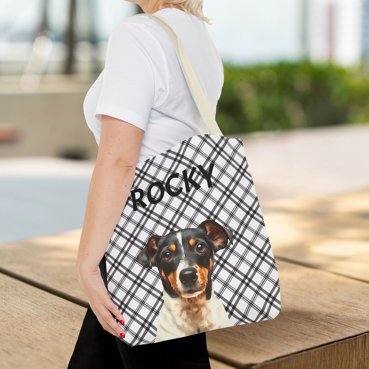 Custom Pet Portrait Checked Tote Bag - furevermama