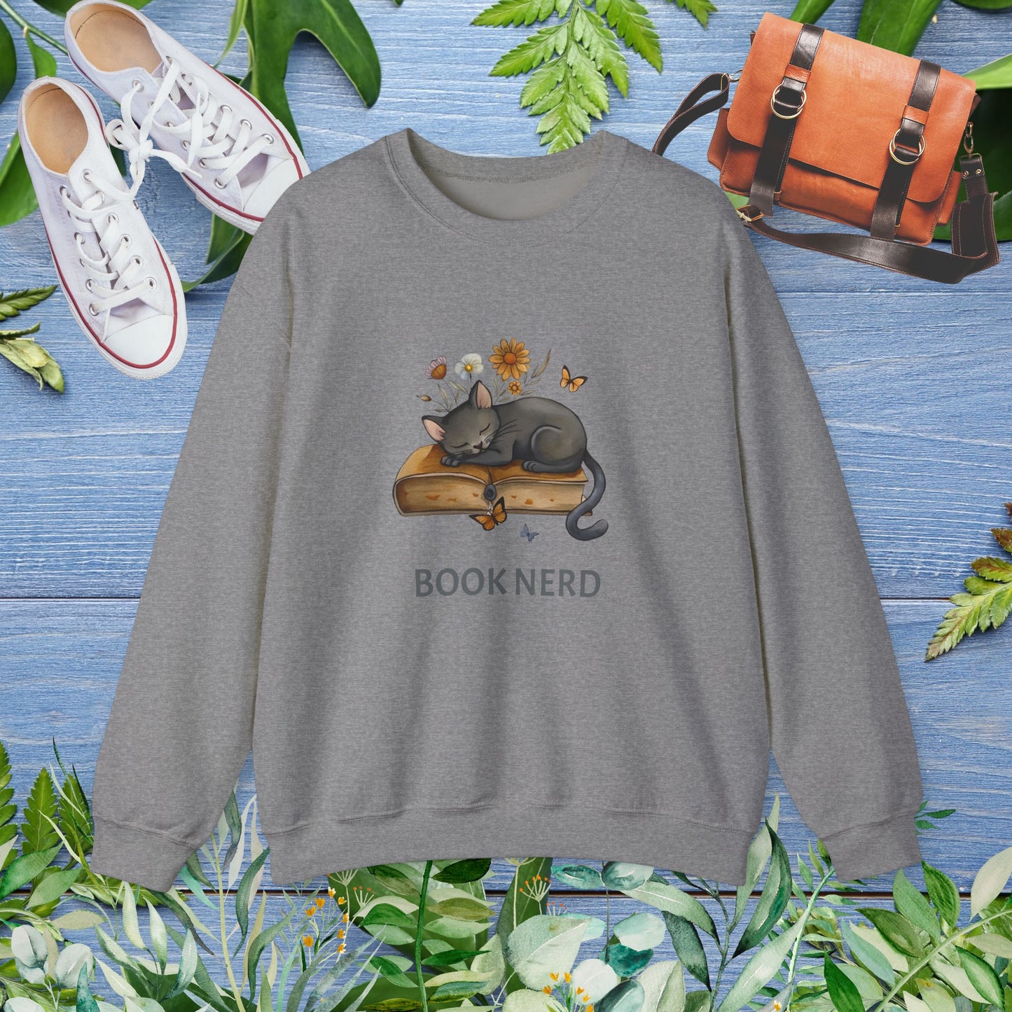 Cat The Book Nerb Crewneck Sweatshirt - furevermama