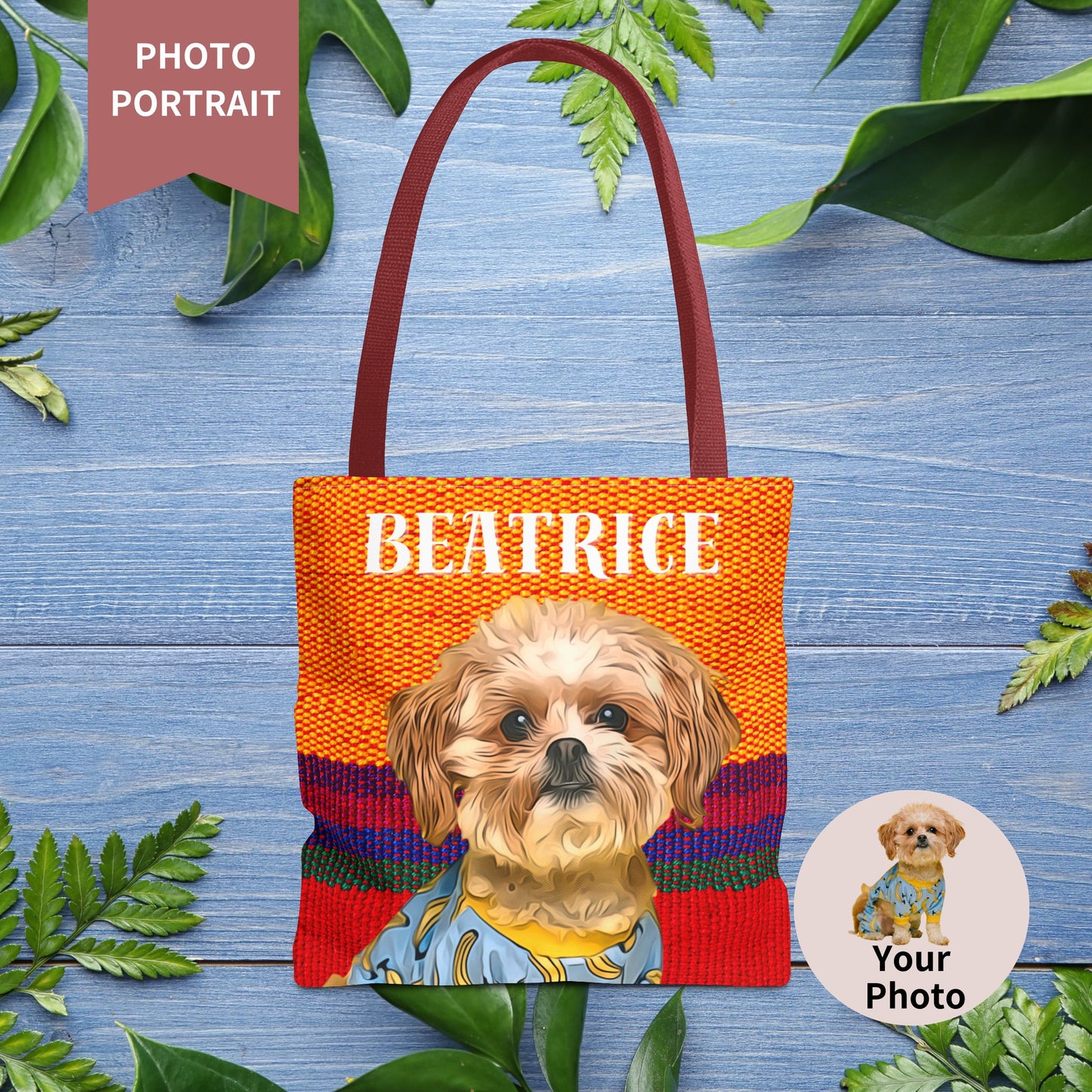 Custom Pet Portrait Tote Bag (Orange Stripes Style) - furevermama