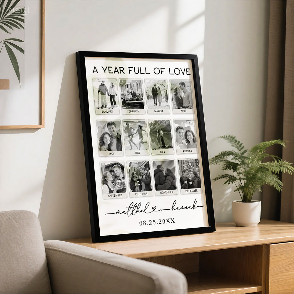 A Year Full Of Love Photo Keepsake - Black & White Style Wooden Frame