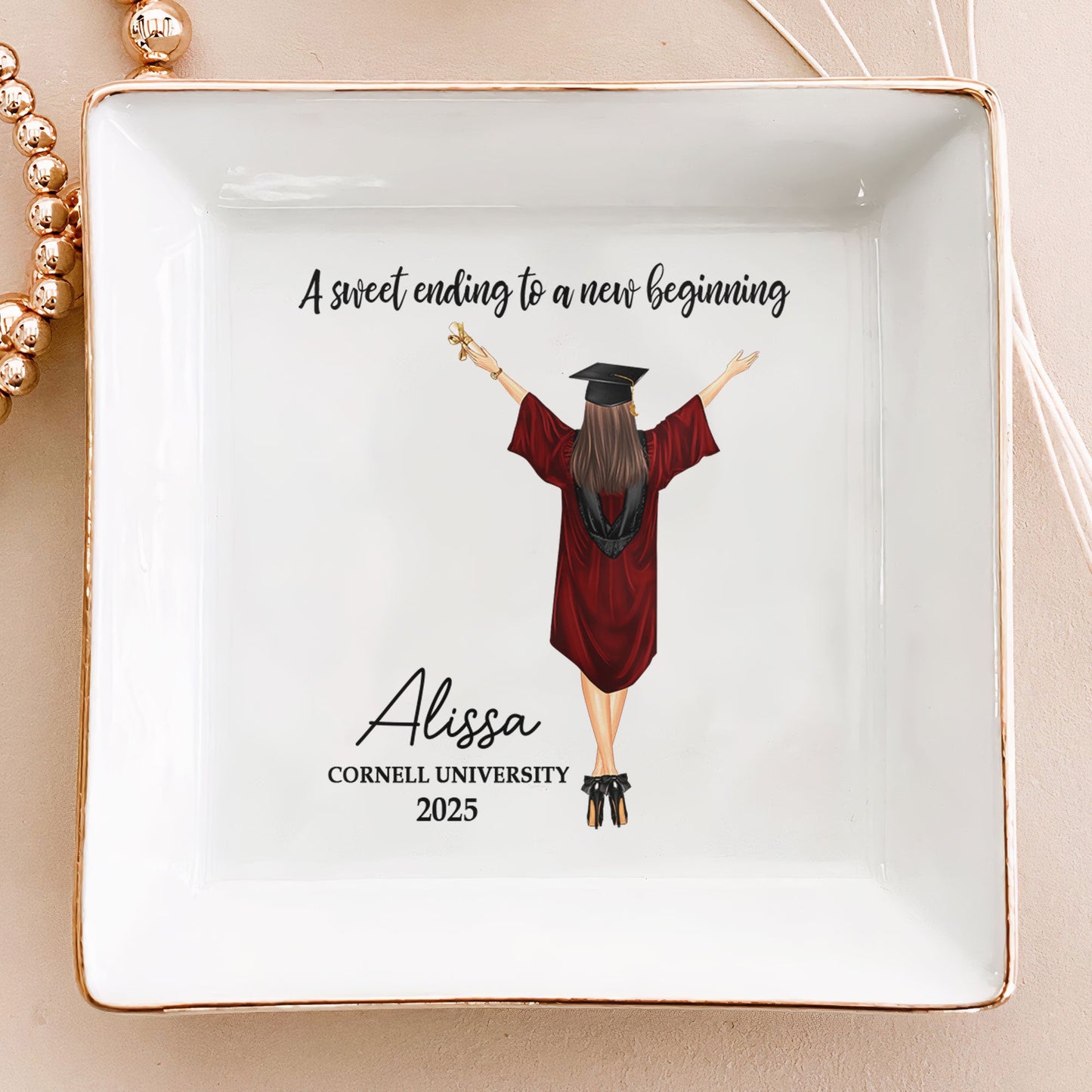 A Sweet Ending To A New Beginning - Personalized Jewelry Dish - Graduation Gift - furevermama
