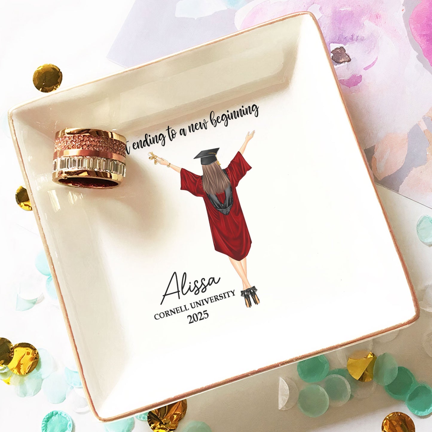 A Sweet Ending To A New Beginning - Personalized Jewelry Dish - Graduation Gift - furevermama
