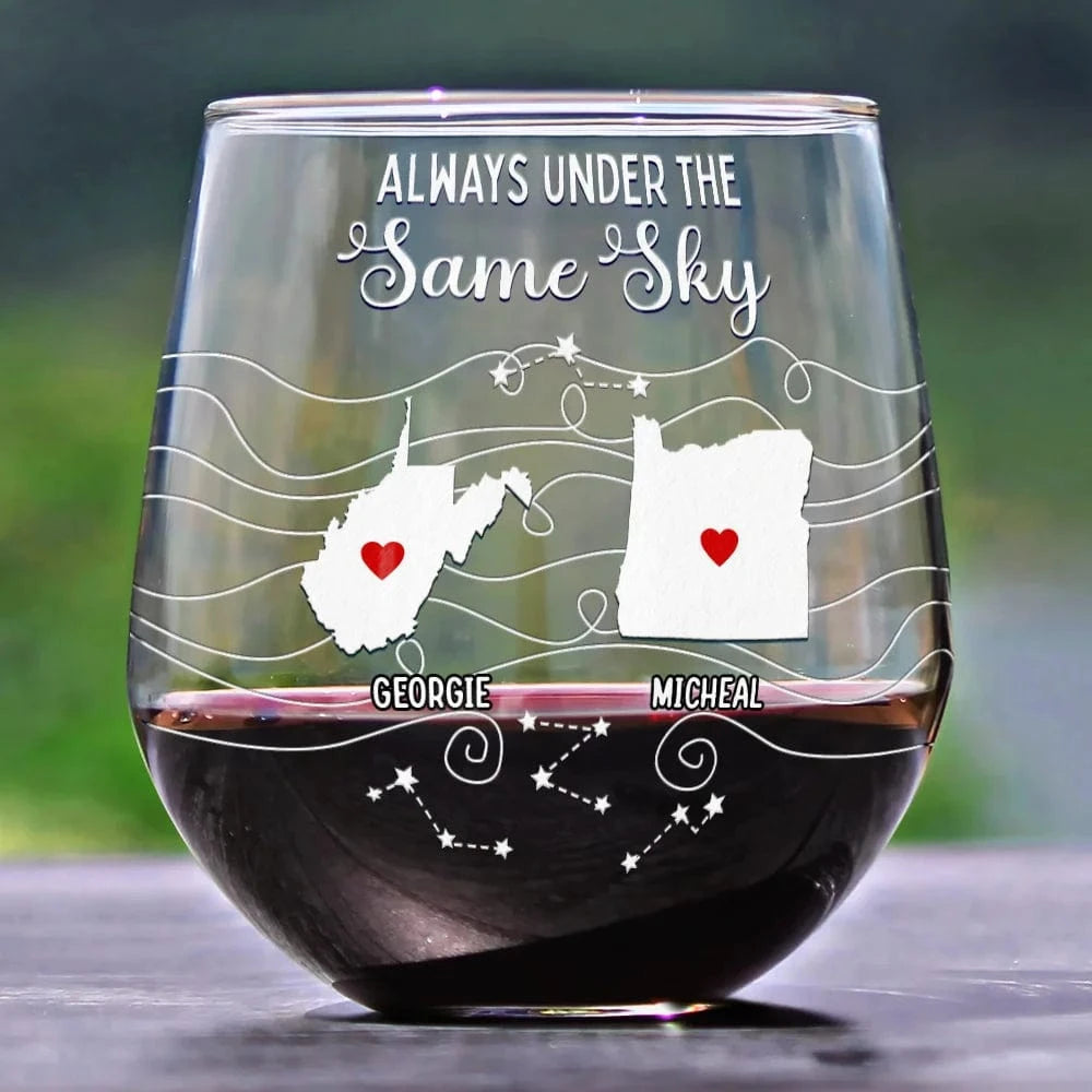 Long Distance Family Bestie Never Too Far To Drink - Personalized Stemless Wine Glass - furevermama