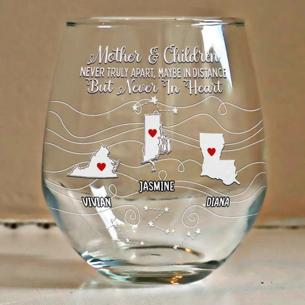 Long Distance Family Bestie Never Too Far To Drink - Personalized Stemless Wine Glass - furevermama