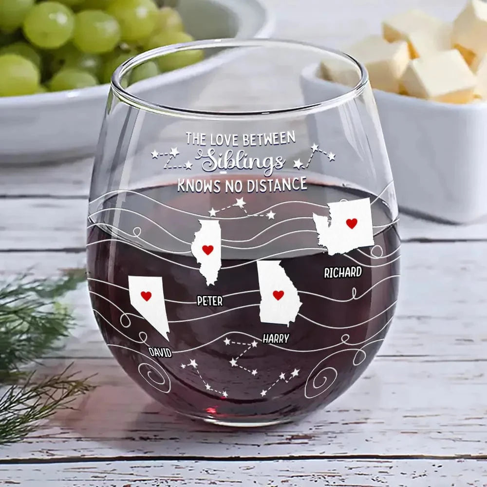 Long Distance Family Bestie Never Too Far To Drink - Personalized Stemless Wine Glass - furevermama