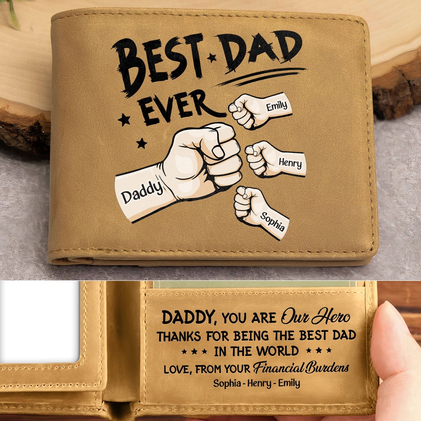 Best Dad Ever Personalized Leather Wallet - furevermama