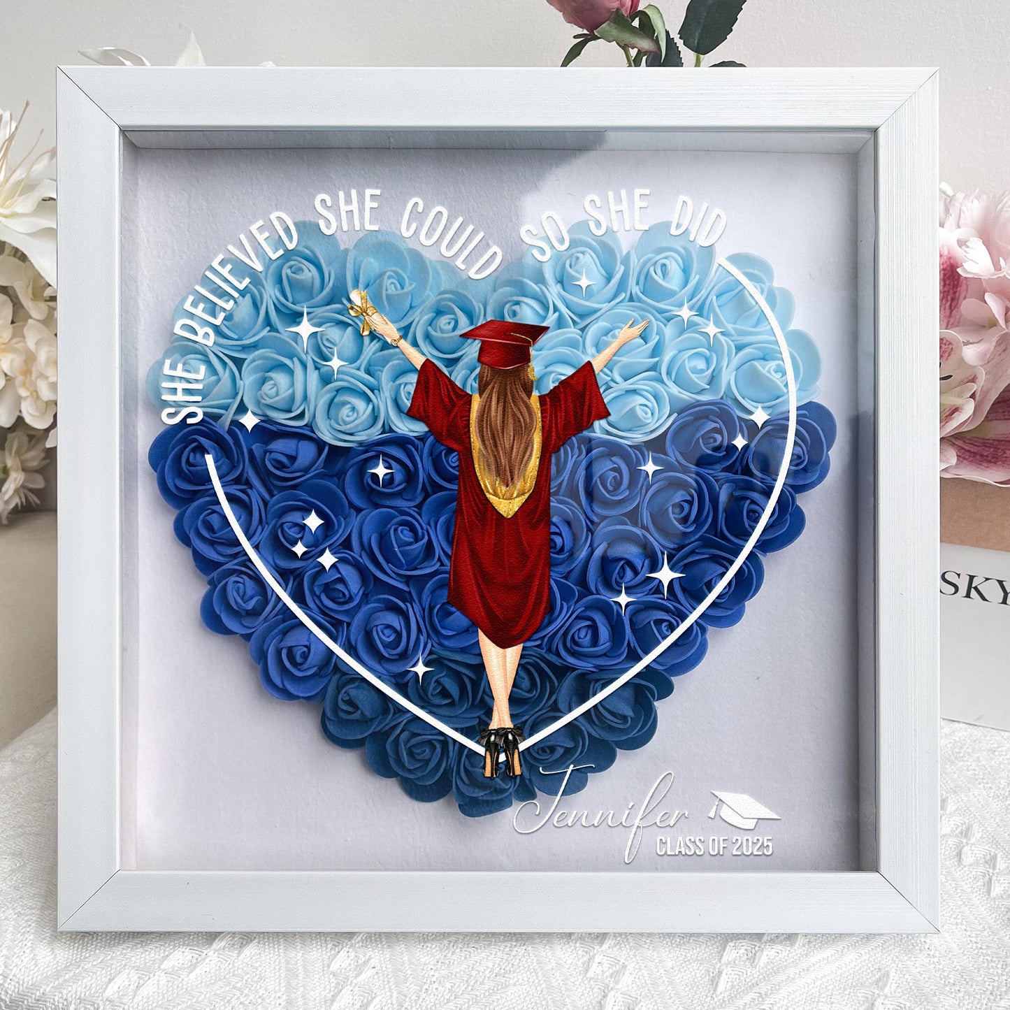 Class Of 2025 Graduation Gift So She Did - Personalized Flower Shadow Box - furevermama