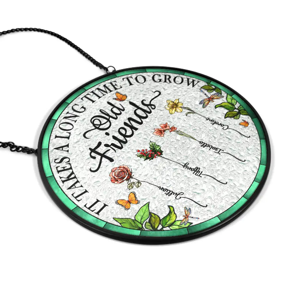 Birth Flower Grow An Old Friend - Personalized Stained Glass Suncatcher - furevermama