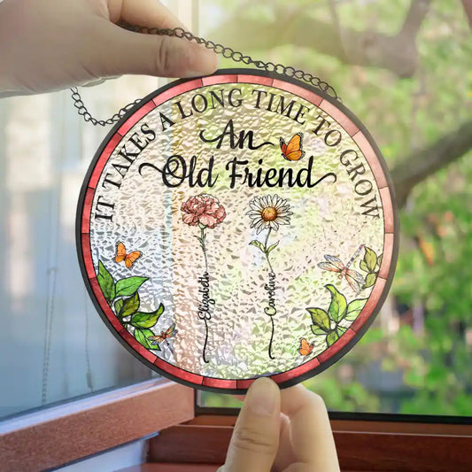 Birth Flower Grow An Old Friend - Personalized Stained Glass Suncatcher - furevermama
