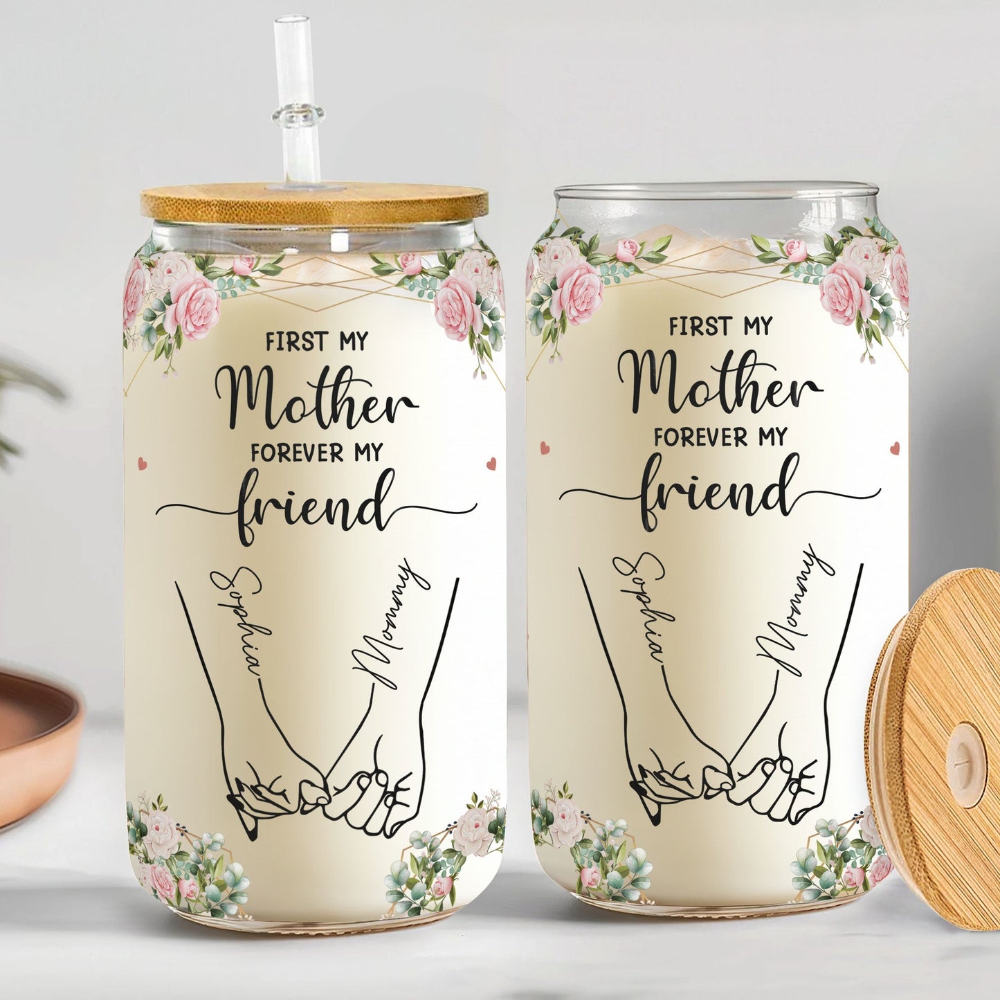 Personalized Clear Glass Cup-First My Mother Forever My Friend - furevermama
